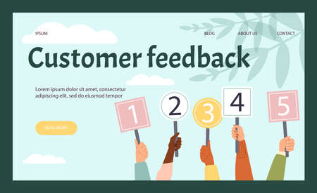 Customers feedback and opinion webpage template, flat vector illustration.のイラスト素材