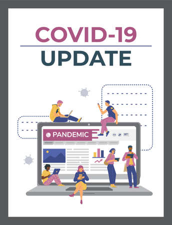 People read breaking news about Covid, discuss it on social media using appsのイラスト素材