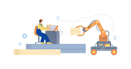 Smart factory, automation, revolution technology in workflow in industry in flatのイラスト素材