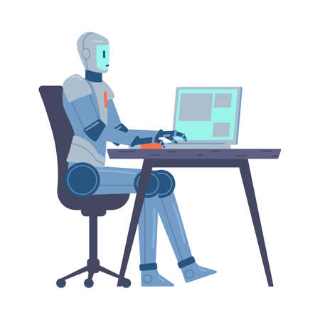 Smart robot businessman works at office, machine with artificial intelligenceのイラスト素材