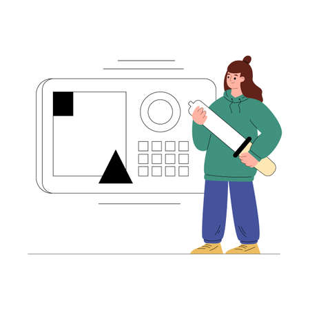 UI UX designer creating web or mobile app interface vector illustration isolated.のイラスト素材