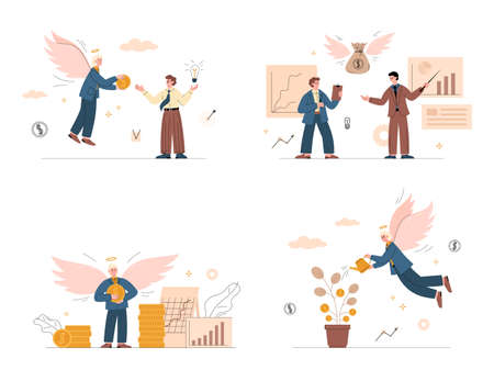 Investor supporting business plan and startup flat vector illustration isolated.のイラスト素材