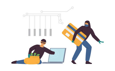 Internet hackers get access to users data, flat vector illustration isolated.