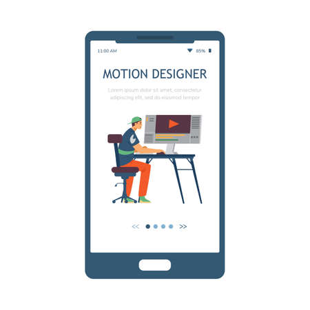 Motion designer mobile application onboarding screen flat vector illustration.のイラスト素材