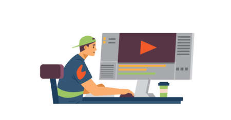 Animator or video editor, motion designer flat vector illustration isolated.のイラスト素材