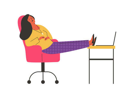 Woman taking a nap in chair at home, flat vector illustration isolated.のイラスト素材