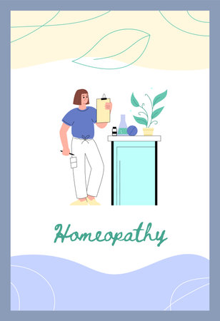 Homeopathy treatment by natural organic ingredients banner, vector illustration.のイラスト素材
