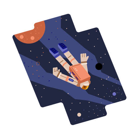 Astronaut in space suit floating in outer space, flat vector illustration.のイラスト素材