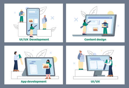 UX UI development and content design banners for web or mobile app, flat vector.の写真素材