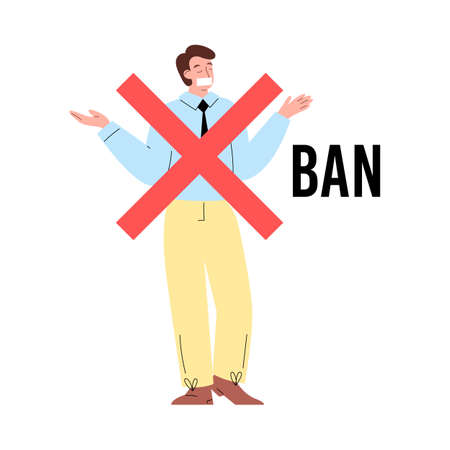 Person got ban in social media, cartoon flat vector illustration isolated.のイラスト素材
