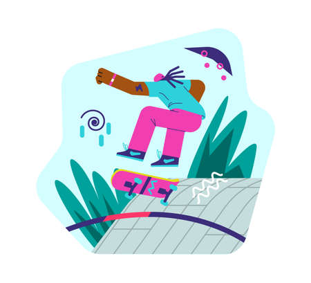 Skater boy making trick on special court flat styleのイラスト素材