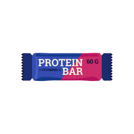 Protein bar pack flat vector illustration isolated on white background.のイラスト素材