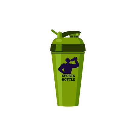 Green sport bottle with dark silhouette of drinking athletic man flat styleのイラスト素材