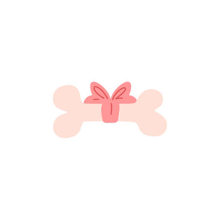 Animal bone tied with ribbon for gift to dog, flat vector illustration isolated.