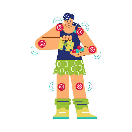 Athletic girl eating pills for energy flat style, vector illustrationのイラスト素材