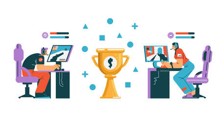 Esport online tournament championship banner flat vector illustration isolated.のイラスト素材