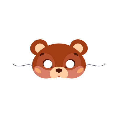 Kids carnival mask in shape of bear, cartoon flat vector illustration isolated on white background.のイラスト素材
