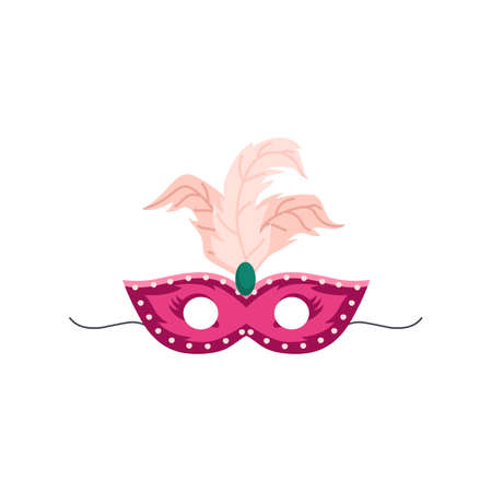 Traditional carnival or masquerade mask with feathers, flat vector illustration isolated on white background.のイラスト素材