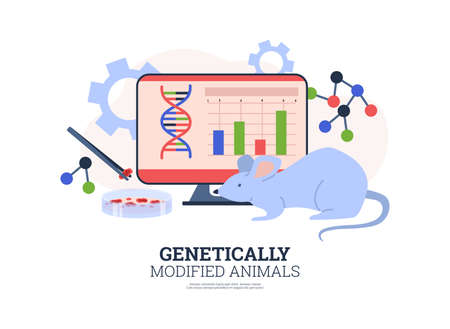 Genetically modified animals breeding, flat vector illustration isolated.のイラスト素材