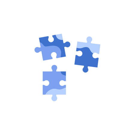 Three puzzle pieces with blue ornament flat style, vector illustrationのイラスト素材