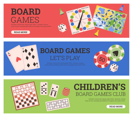 Set of colorful website banner templates about board games flat styleのイラスト素材