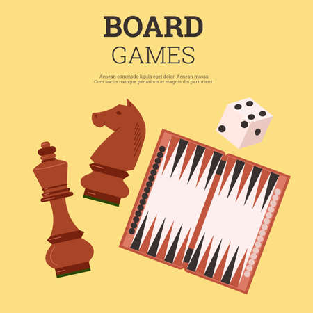 Board games banner poster for entertainment activities flat vector illustration.のイラスト素材