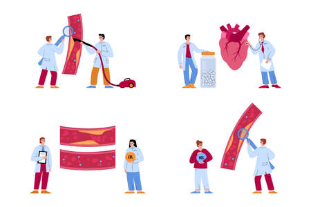Cholesterol check medical set, flat vector illustration isolated on white.のイラスト素材