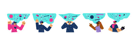 etaverse technology of network of 3D worlds, flat vector illustration isolated.のイラスト素材