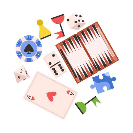 Set of board game elements flat style, vector illustrationのイラスト素材