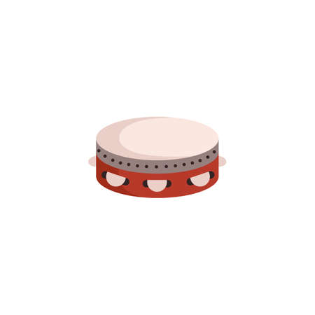 Tambourine percussion musical instrument, flat vector illustration isolated on white background.のイラスト素材