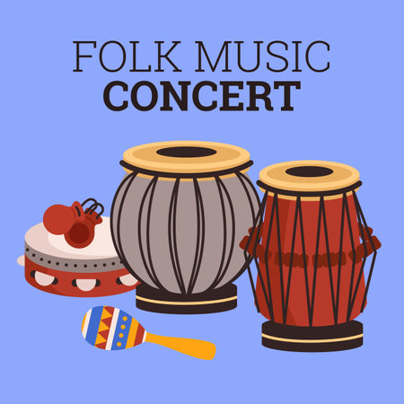 Folk music festival banner or poster background flat cartoon vector illustration.