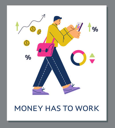 Investments and passive income, saving money banner flat vector illustration.のイラスト素材