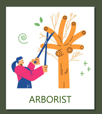 Poster about arborist work flat style, vector illustration