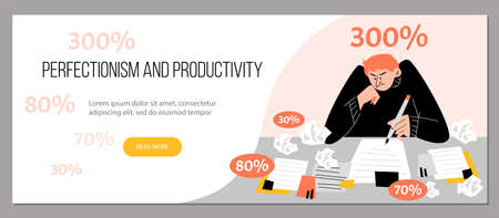 Web banner with concept of perfectionism and productivity, flat vector illustration.のイラスト素材