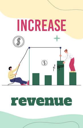 Increase revenue and income banner or poster design flat vector illustration.のイラスト素材