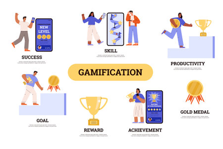 Gamification of achievements and users engagement banner vector illustration.のイラスト素材
