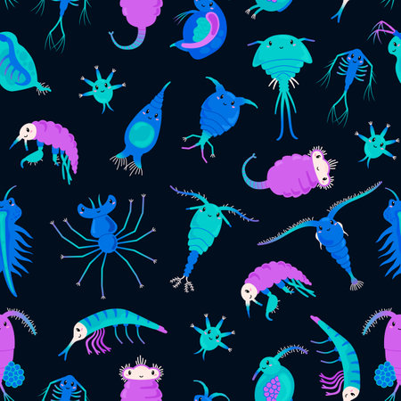 Seamless background or pattern with sea plankton, flat vector illustration.のイラスト素材