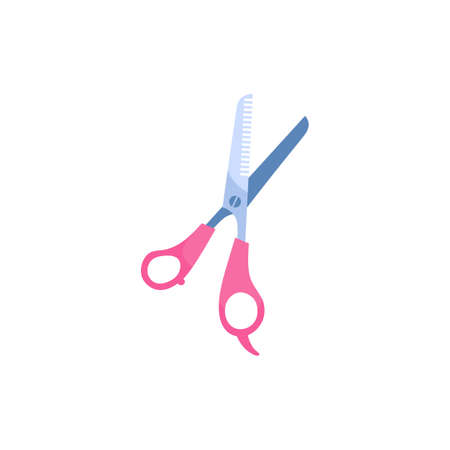 Professional scissors for haircuts or per grooming, flat vector illustration isolated on white background.のイラスト素材