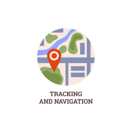 Round icon with map about tracking and navigation flat styleのイラスト素材
