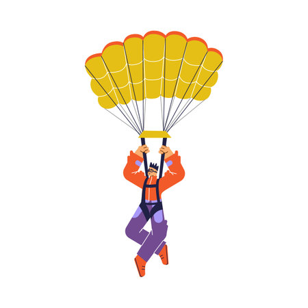 Man flying with parachute, skydiving concept - flat vector illustration isolated on white...