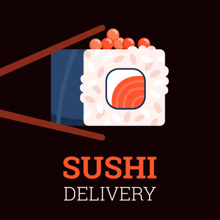 Sushi delivery banner or poster template flat cartoon vector illustration.のイラスト素材