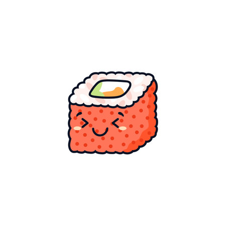 Cute kawaii red sushi roll flat style, vector illustrationのイラスト素材