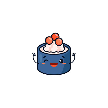 Maki sushi smiling cartoon character doodle vector illustration isolated.のイラスト素材