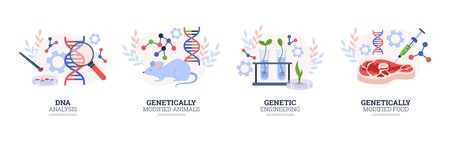 Genetic engineering and DNA modifications banners vector illustration isolated.のイラスト素材