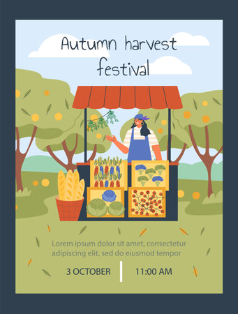 Poster about autumn harvest festival flat style, vector illustrationのイラスト素材