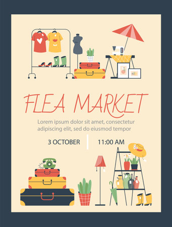 Poster about flea market flat style, vector illustrationのイラスト素材