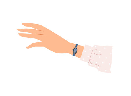 Female hand with elegant female wrist watch flat vector illustration isolated.のイラスト素材
