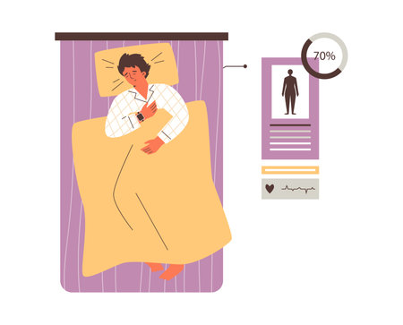 Sleep tracker device monitoring slumber, flat vector illustration isolated.のイラスト素材