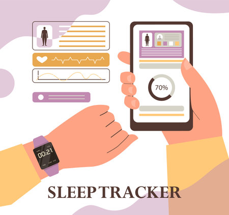 Sleep tracker electronic device or software technology flat vector illustration.のイラスト素材