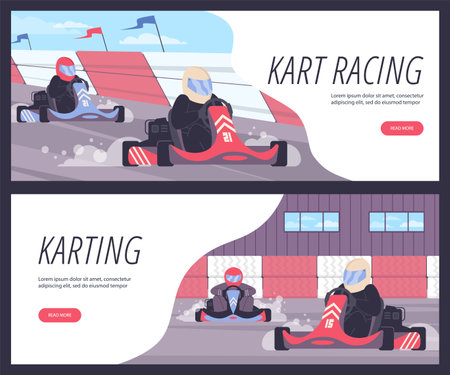 Kart racing and Karting competition banners or leaflets vector illustration.のイラスト素材